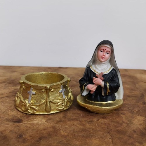 Porta Terço de Santa Rita De Cássia Dourado em Resina - 10 Cm