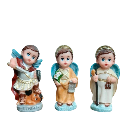 3 Imagens de Arcanjos Infantil São Miguel, São Rafael e São Gabriel em Resina - 7 cm