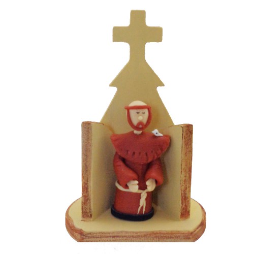 Oratório de Madeira com São Francisco de Assis em Biscuit - 17 cm