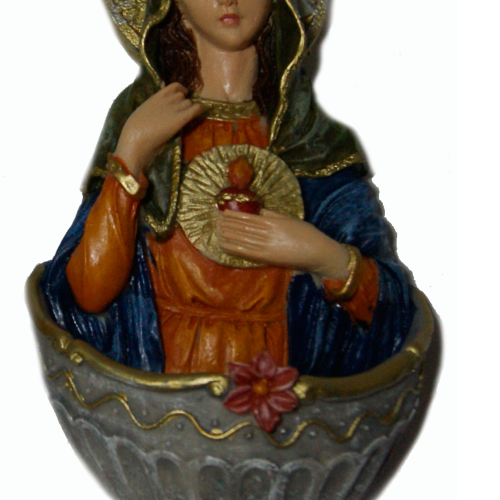 Pia de Água Benta Sagrado Coração de Maria - 15 cm - Base Cinza